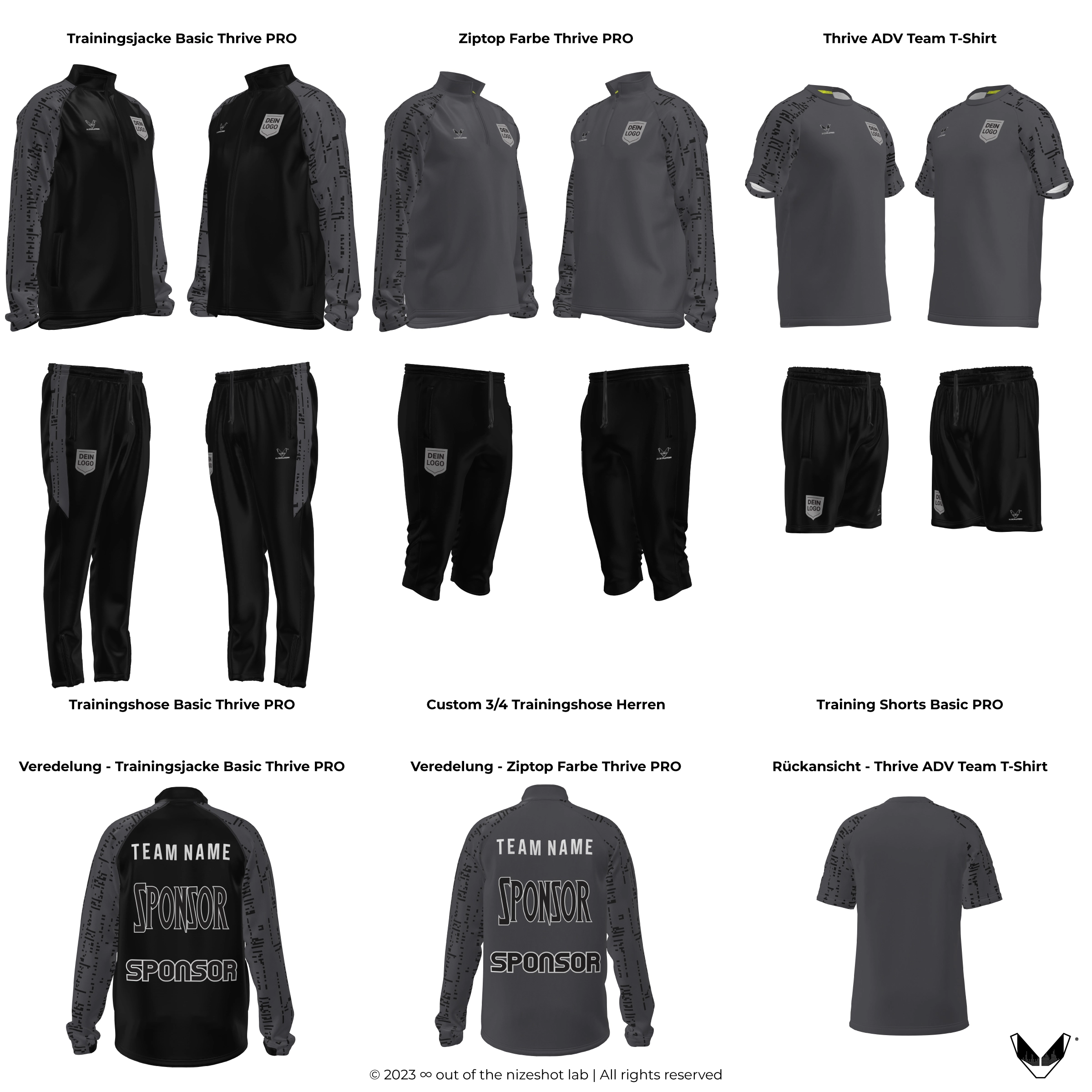 Neu: Unsere Inspiration für die Custom Teamline Thrive PRO für Team Anthrazit. Gestalte die gesamte Teamline Weiss individuell und eigenständig - personalisiert mit Teamlogo und Sponsor.