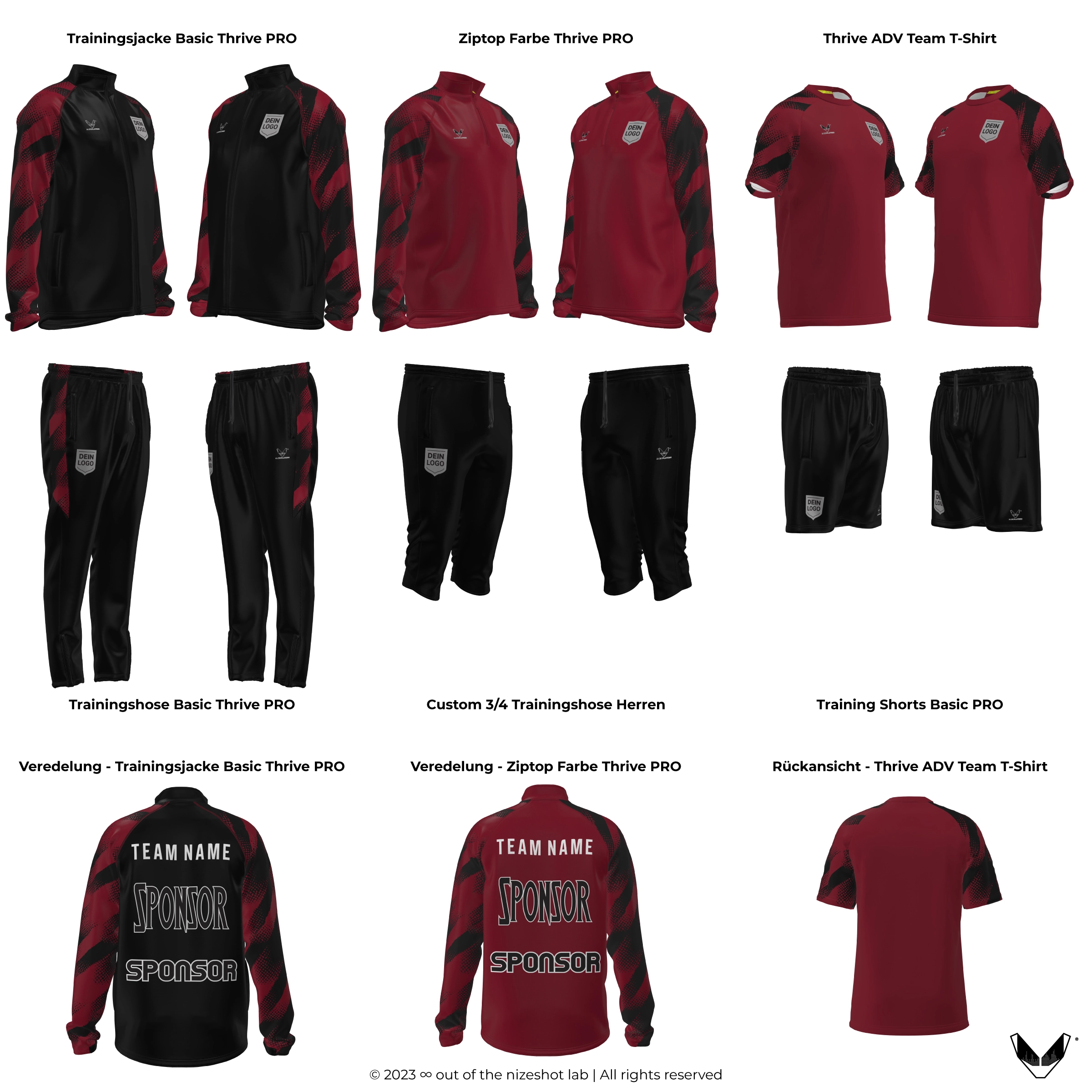 Neu: Unsere Inspiration für die Custom Teamline Thrive PRO für Team Burgund. Gestalte die gesamte Teamline Weiss individuell und eigenständig - personalisiert mit Teamlogo und Sponsor.