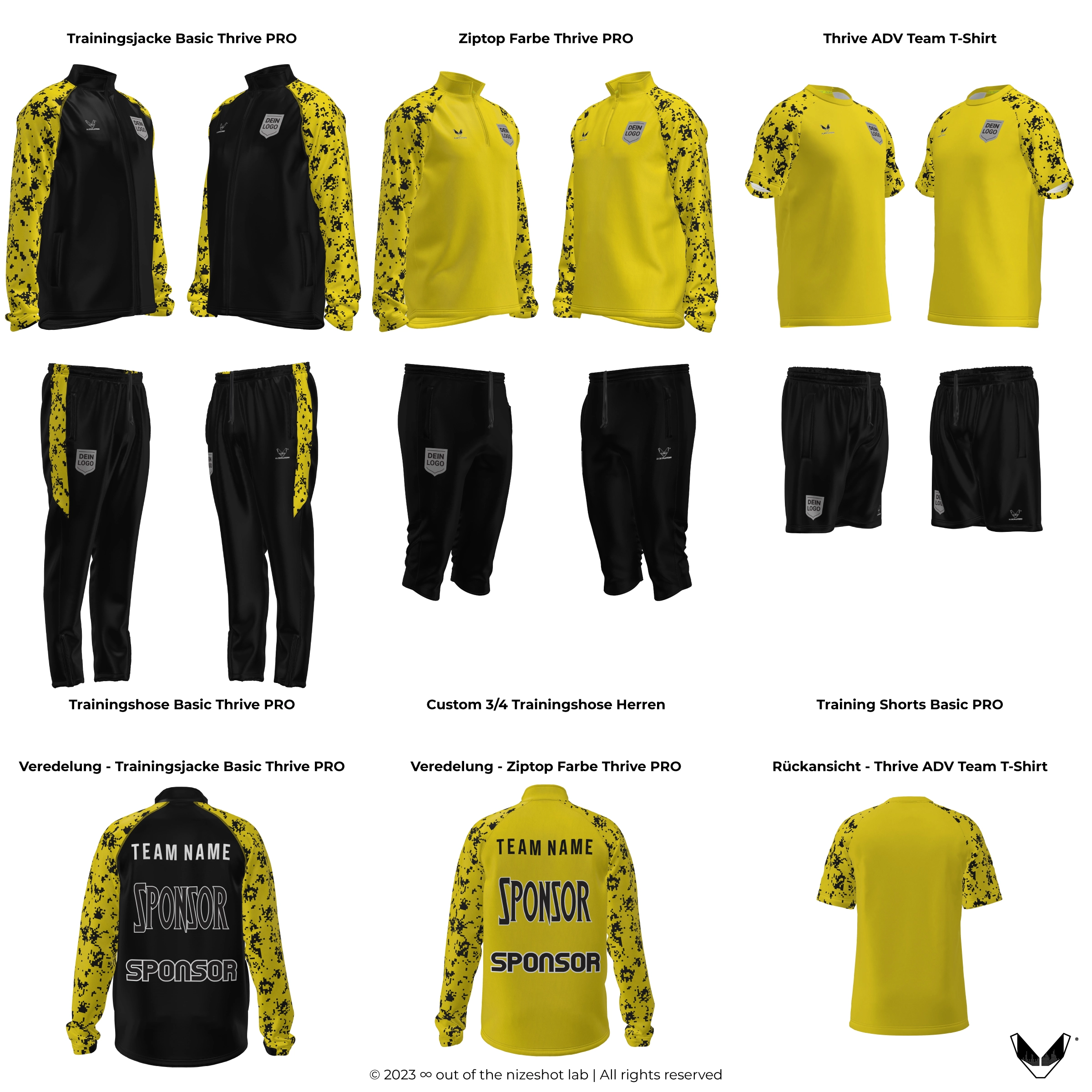 Neu: Unsere Inspiration für die Custom Teamline Thrive PRO für Team Gelb. Gestalte die gesamte Teamline Weiss individuell und eigenständig - personalisiert mit Teamlogo und Sponsor.
