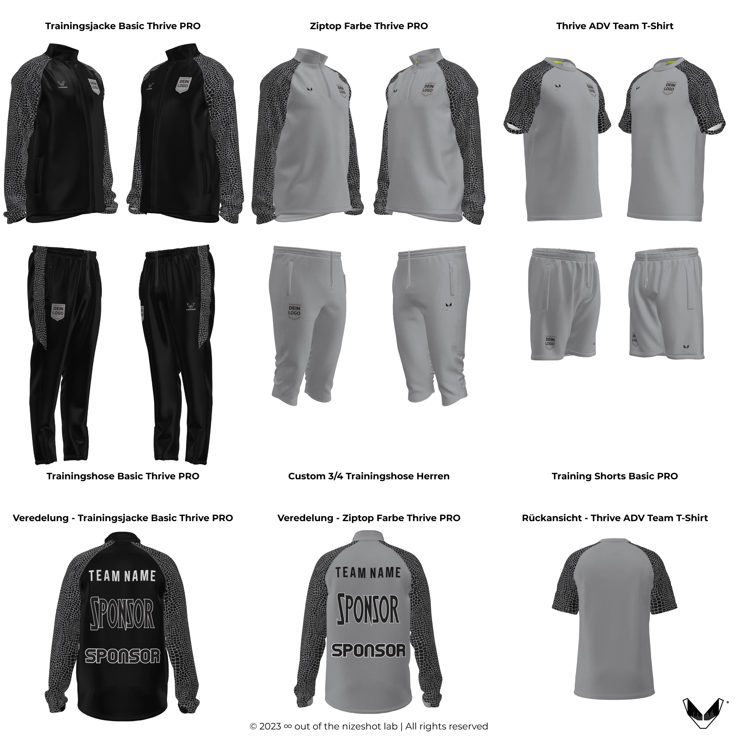 Neu: Unsere Inspiration für die Custom Teamline Thrive PRO für Team Grau. Gestalte die gesamte Teamline Weiss individuell und eigenständig - personalisiert mit Teamlogo und Sponsor.