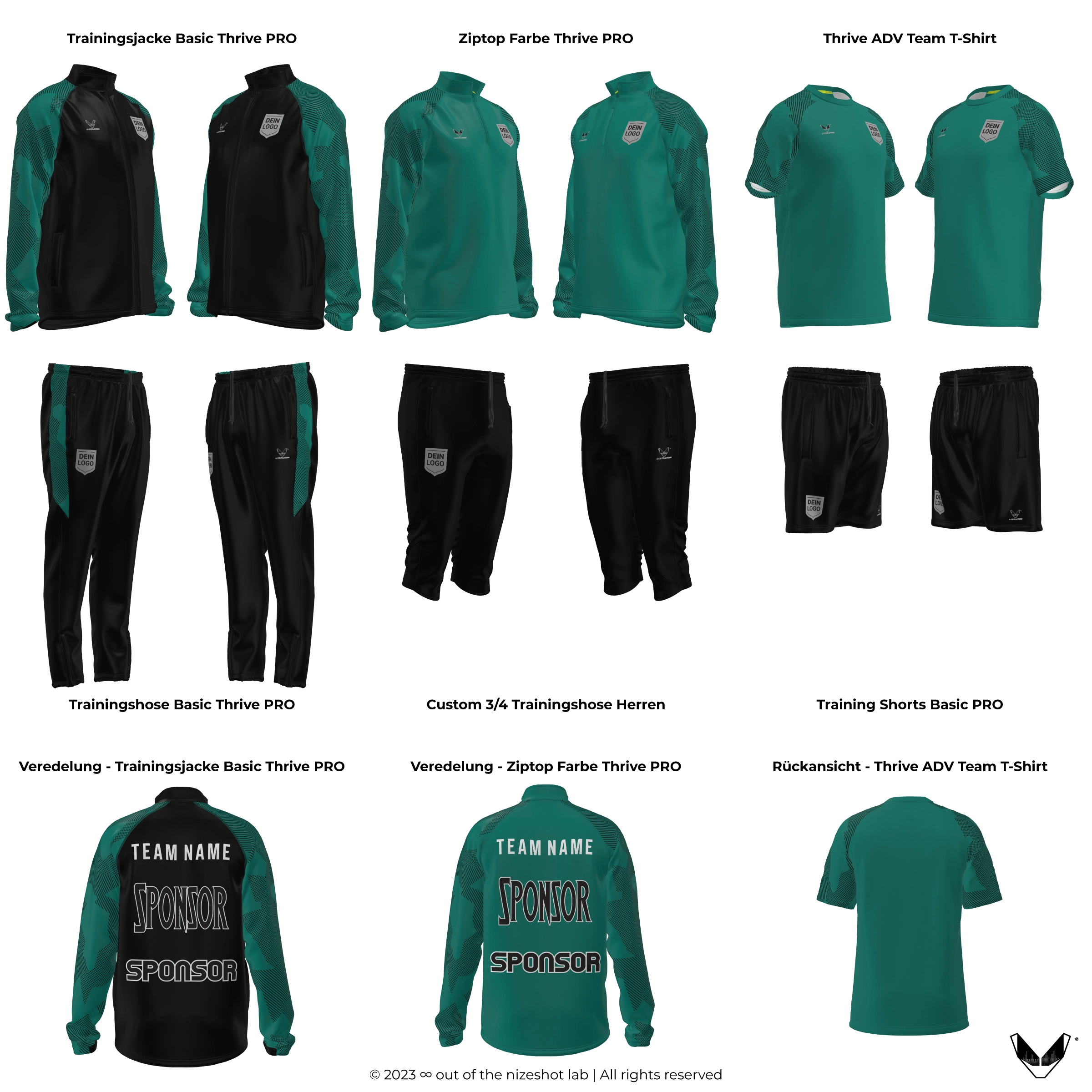 Neu: Unsere Inspiration für die Custom Teamline Thrive PRO für Team Grün. Gestalte die gesamte Teamline Weiss individuell und eigenständig - personalisiert mit Teamlogo und Sponsor.