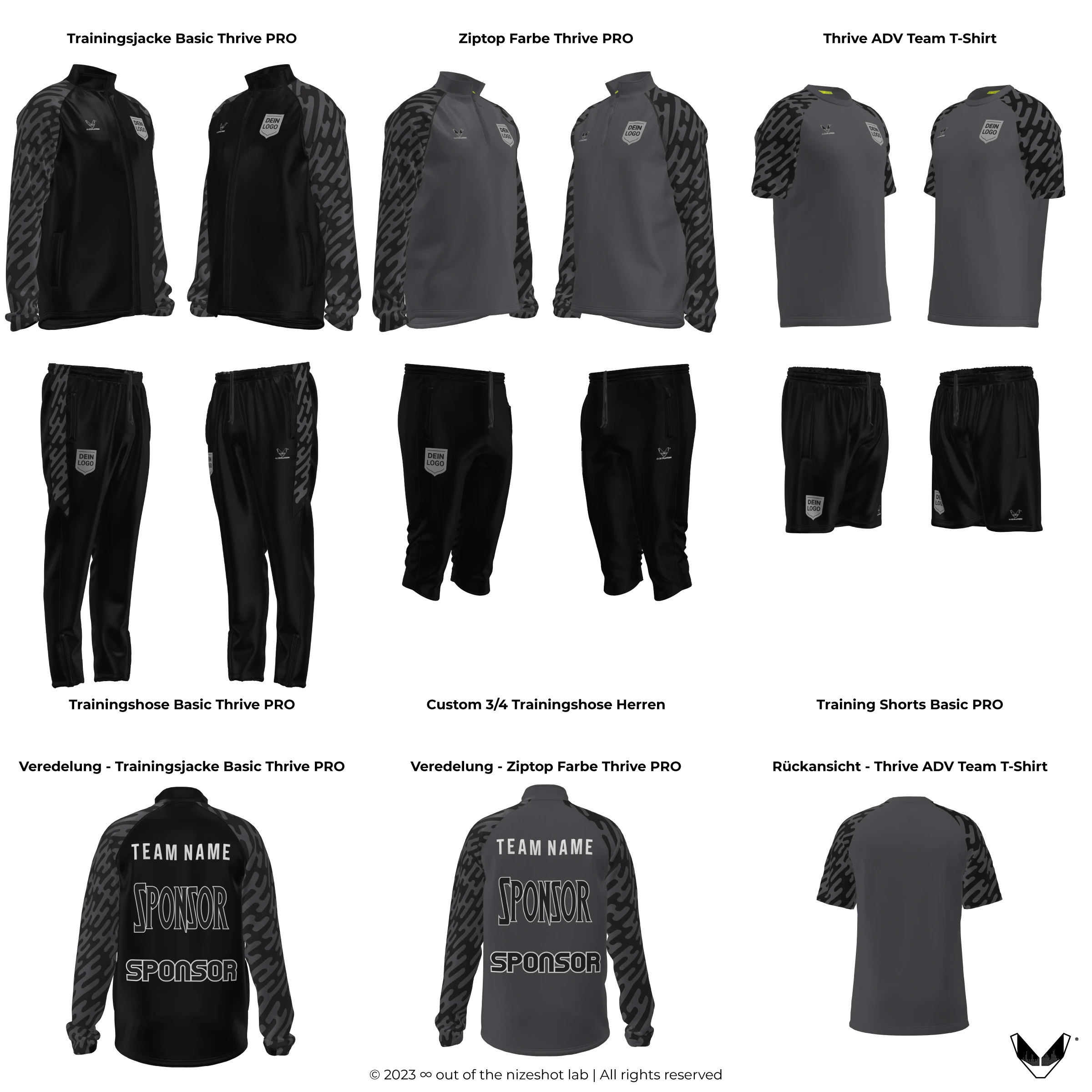 Neu: Unsere Inspiration für die Custom Teamline Thrive PRO für Team Schwarz. Gestalte die gesamte Teamline Weiss individuell und eigenständig - personalisiert mit Teamlogo und Sponsor.