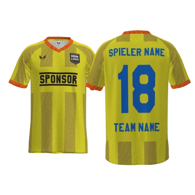 Custom Trikot Valle PRO 8.8RVN – selbst gestalten in Gelb mit Blockstreifen in Gold und orangen Details