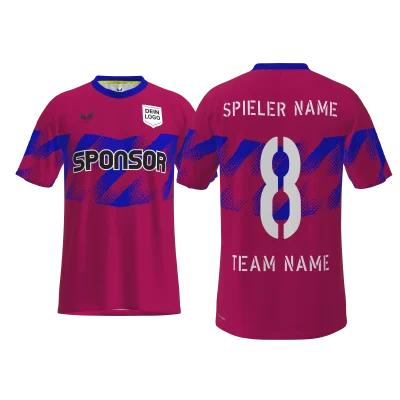 Traumtrikot Cruz PRO 20SCM – Vorder- und Rückansicht im Pink-Blau V-Design mit Magnum-Effekt, individualisierbar im 3D-Konfigurator